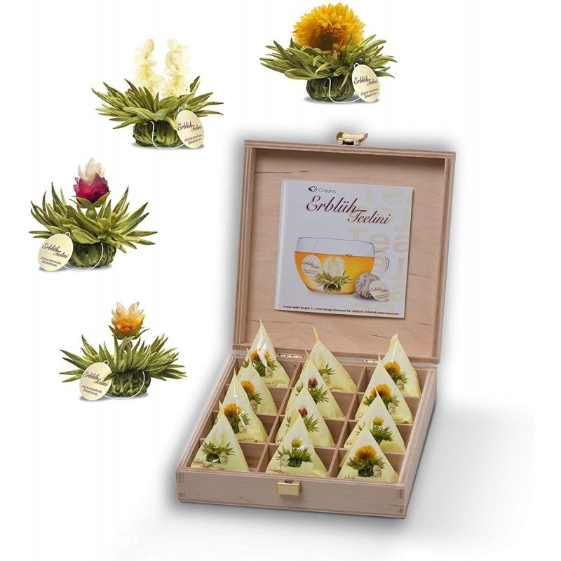 Boîte en bois avec 12 Fleurs de Thé