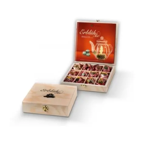 Caixa de Madeira com 12 Flores de Chá | Creano Blooming Teas | Flor de Chá
