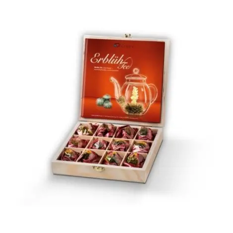 Caixa de Madeira com 12 Flores de Chá | Creano Blooming Teas | Flor de Chá