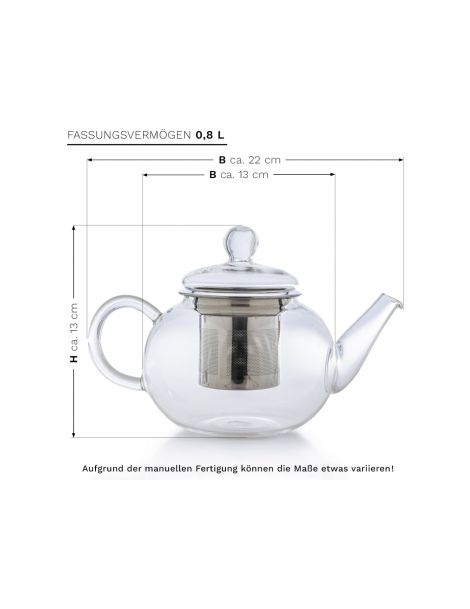 antigoteo ideal para la preparación de té a granel tetera para preparar té Tetera de vidrio de Creano 800 ml con filtro integrado de acero inoxidable y tapa de cristal todo en uno 3 piezas 