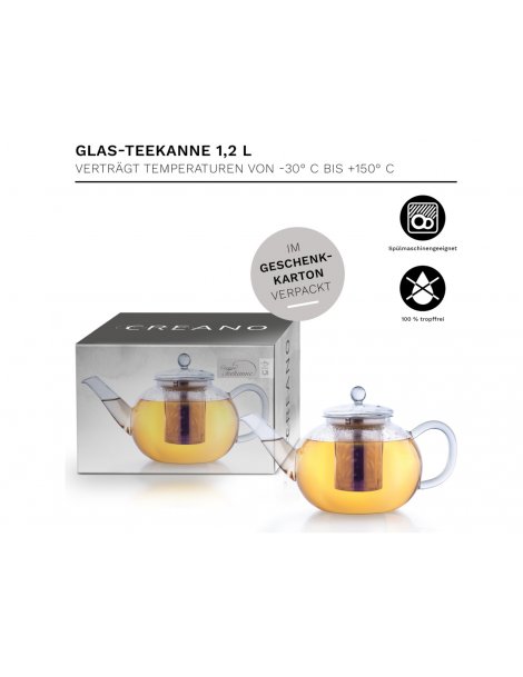 Glass Teapot with Strainer - 1200ml