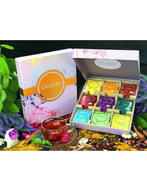 Creano set regalo miscela di tisane biologiche ORGANIC HERBAL TEA, 45  bustine di tè biologico in 9 diverse varietà, 90g *  Creano