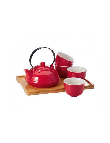 Porcelain Teapot Red with strainer 500ml with 4 cups
