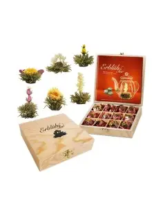 Caixa de Madeira com 12 Flores de Chá | Creano Blooming Teas | Flor de Chá