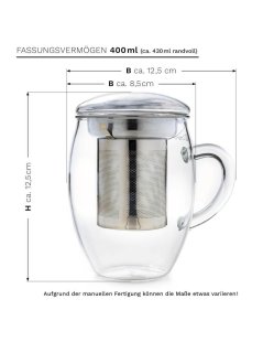 Caneca de Vidro Teaglass "Infusor Inox" - 400ml