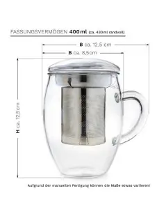 Tazza da Tè in Vetro "All-In-One" 400ml | Infuseur en acier inoxydable