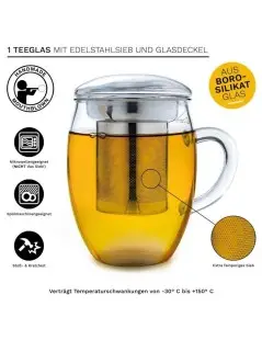 Tazza da Tè in Vetro "All-In-One" 400ml | Infuseur en acier inoxydable