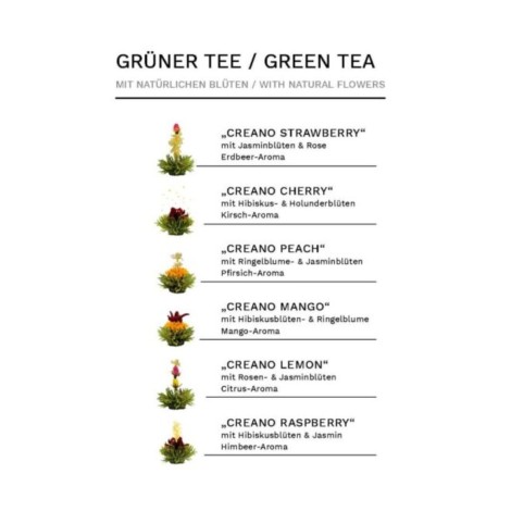 Caja de Madera Creano con 12 Flores de Té Verde Afrutado