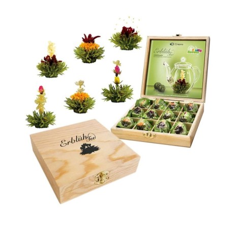 Caja de Madera Creano con 12 Flores de Té Verde Afrutado