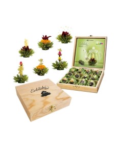 Holzkiste Creano mit 12 Fruchtige Grüne Teeblumen - Erblüh Tee