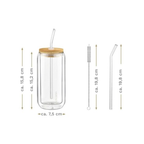 Tazza Termica con Cannuccia Riutilizzabile e Coperchio in Bambù – 360 ml