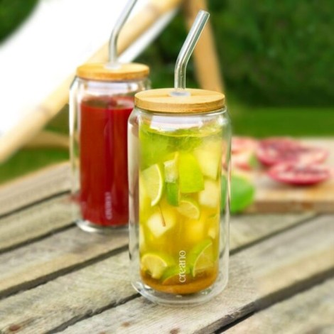 Tazza Termica con Cannuccia Riutilizzabile e Coperchio in Bambù – 360 ml