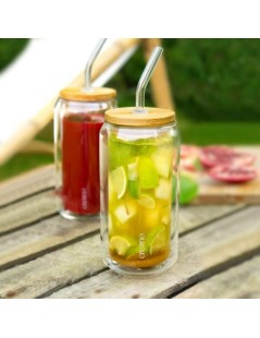 Tazza Termica con Cannuccia Riutilizzabile e Coperchio in Bambù – 360 ml