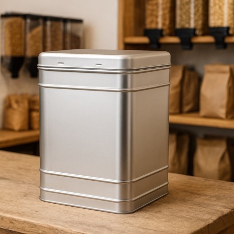 Lata Plateada para Expositor 2 kg de capacidad para almacenamiento de Té