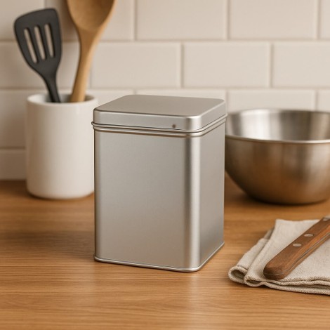 Lata Plateada con 500grs de Capacidad | Ideal para almacenar Té