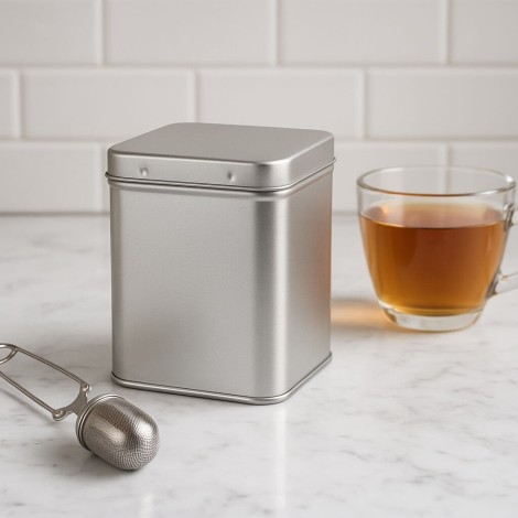 Barattolo Latta per Tè in argento 100grs