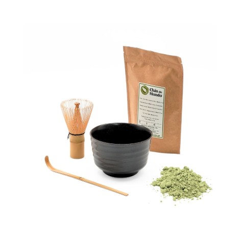 Japanese Matcha Tea Set Black - Chá Matcha + Taça + Escova + Colher de Bambu
