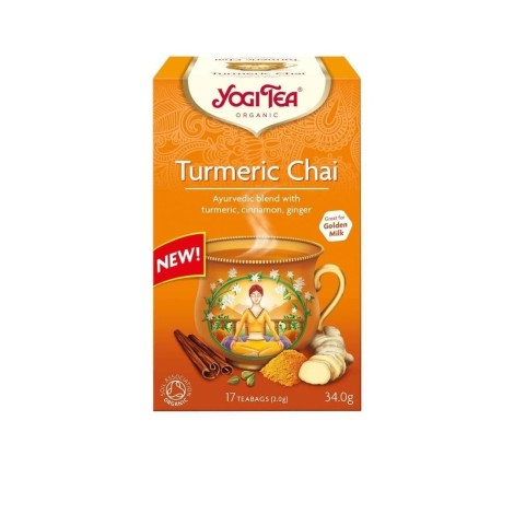 Yogi Tea Cúrcuma Chai | Medicina Ayurvédica | Azafrán, Jengibre e Canela