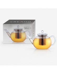 Creano Glas Teekanne Flach mit 1200ml | Teekanne mit Edelstahlsieb kaufen