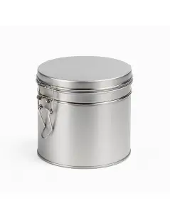 Boîte à Thé Ronde argentée avec couvercle à clip 50grs pour thé ou café