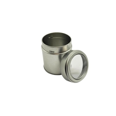 Runde Dose Silber mit Schraubdeckel und Sichtfenster - 30grs für Tee