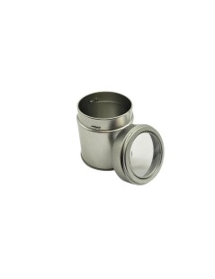 Lata Redonda Plateada con Tapa y Visor - 30grs para almacenar té