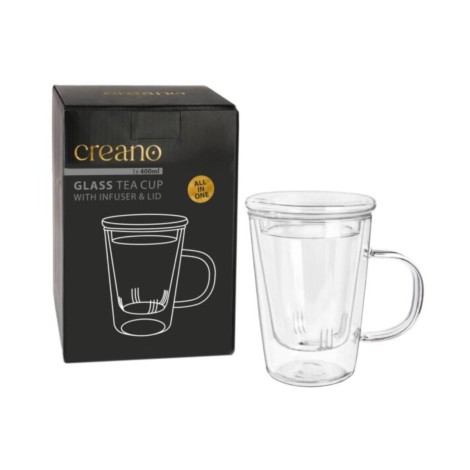Tazza di Vetro Premium Teaglass Infusore in Vetro Creano - 400ml