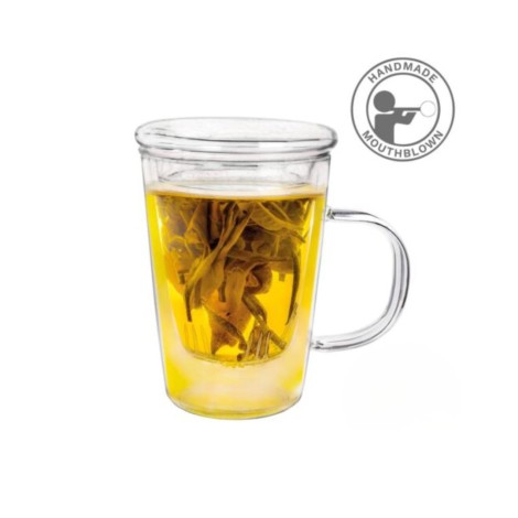 Tazza di Vetro Premium Teaglass Infusore in Vetro Creano - 400ml