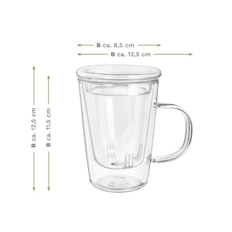 Tazza di Vetro Premium Teaglass Infusore in Vetro Creano - 400ml