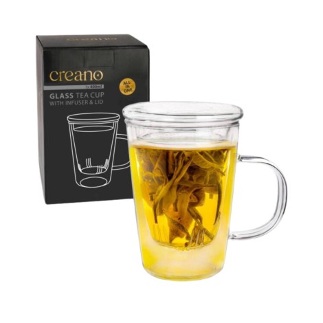 Tazza di Vetro Premium Teaglass Infusore in Vetro Creano - 400ml