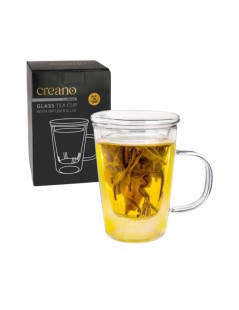 Taza de Cristal Premium Teaglass con Infusor de Vidrio Creano - 400ml