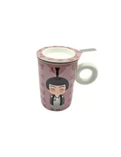Taza de Porcelana Hito Purple 300ml – Infusor de Acero Inoxidable y Tapa