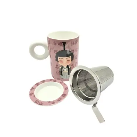 Taza de Porcelana Hito Purple 300ml – Infusor de Acero Inoxidable y Tapa
