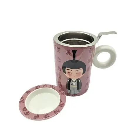 Taza de Porcelana Hito Purple 300ml – Infusor de Acero Inoxidable y Tapa