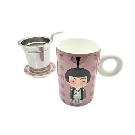 Taza de Porcelana Hito Purple 300ml – Infusor de Acero Inoxidable y Tapa