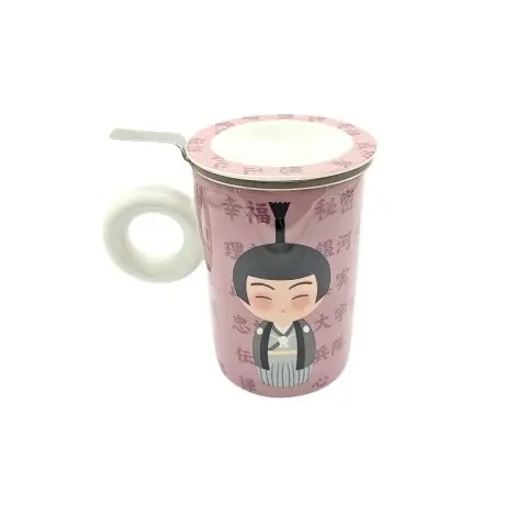 Taza de Porcelana Hito Purple 300ml – Infusor de Acero Inoxidable y Tapa