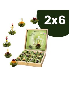Caja de Madera Creano con 12 Flores de Té Verde Afrutado